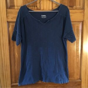 Cabela's Women's Navy Tee with Crochet Sleeves